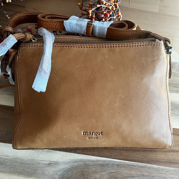 Margot New York Jules LEATHER Purse Accordion Crossbody Tan Cognac $150 NWT - Picture 1 of 12